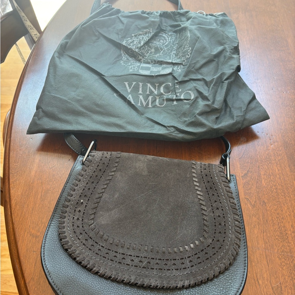 Vince Camuto Black and Brown Leather Shoulder Bag
